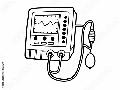 Hand-drawn medical monitor with ekg display and ventilation apparatus for health care