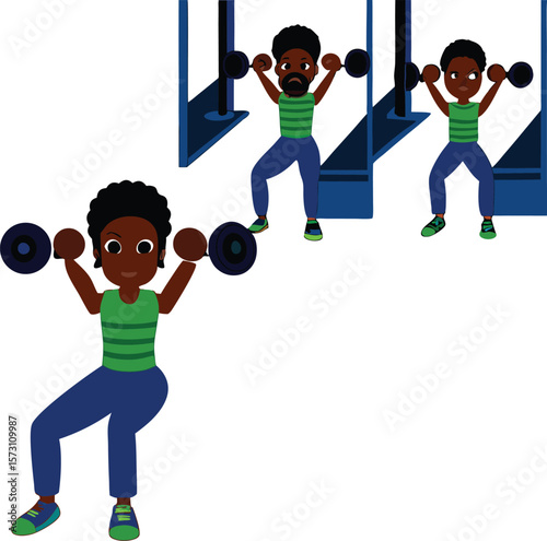African American Family Weightlifting Exercise Routine