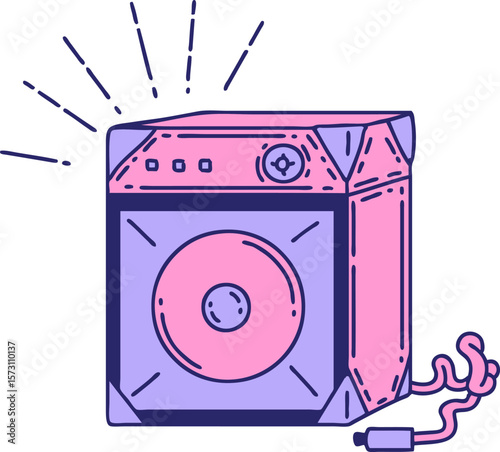 illustration of a traditional tattoo style guitar amplifier in bright neon color