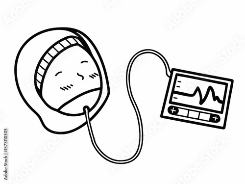 Illustration of a fetus connected to an ekg monitor on a transparent background