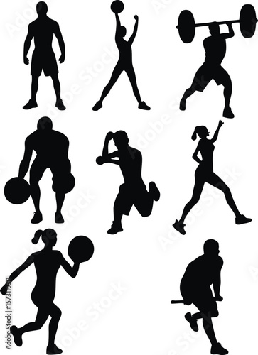 Silhouette Collection Diverse Fitness Athletes Workout Exercises
