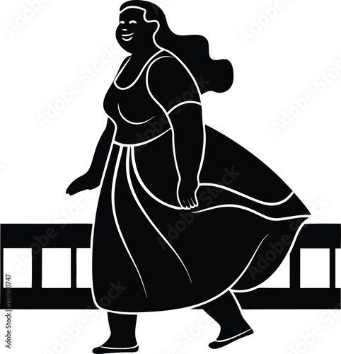 Happy Plus Size Woman Walking in a Dress