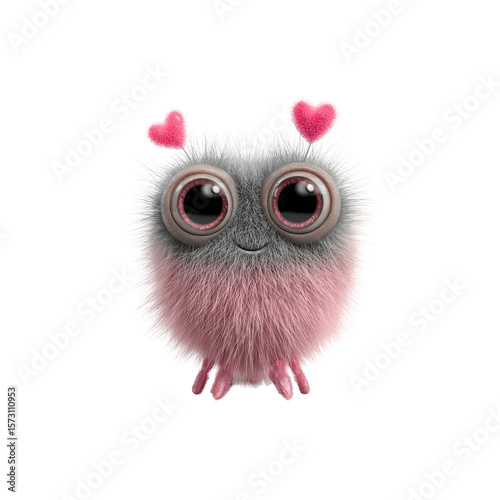 Adorable Fluffy Creature with Hearts - 3D Rendered Cartoon Character