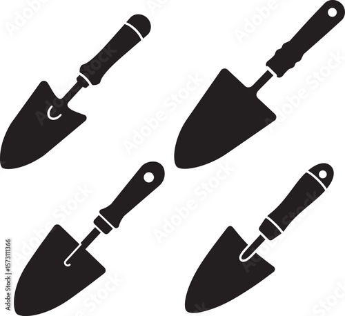 Simple black silhouette of a garden trowel for planting and gardening tasks