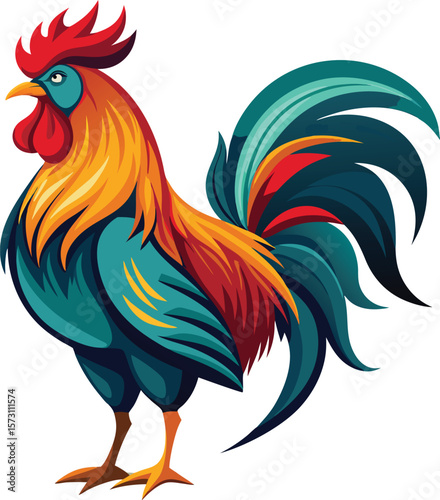 Vibrant Colorful Rooster Illustration Farm Animal Design