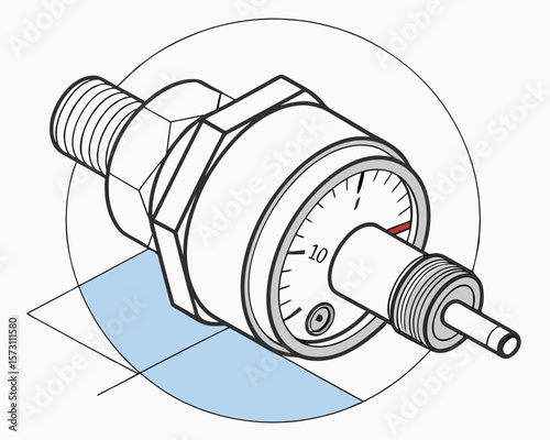 Isometric view of pressure gauge vector illustration suitable for technical documentation