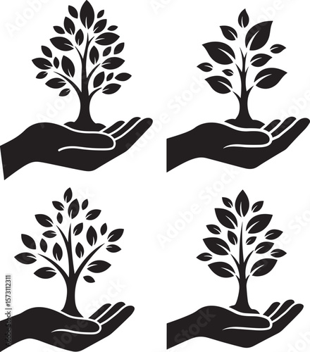 Healthy sapling emerging from open ground silhouette design