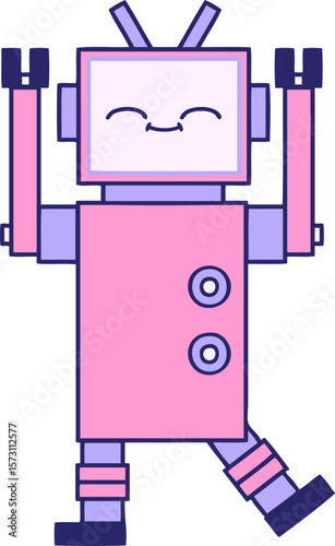 cute cartoon of a robot in bright neon color