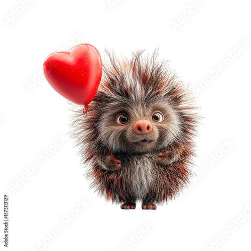 Adorable Hedgehog with Heart-Shaped Balloon for Valentine's Day