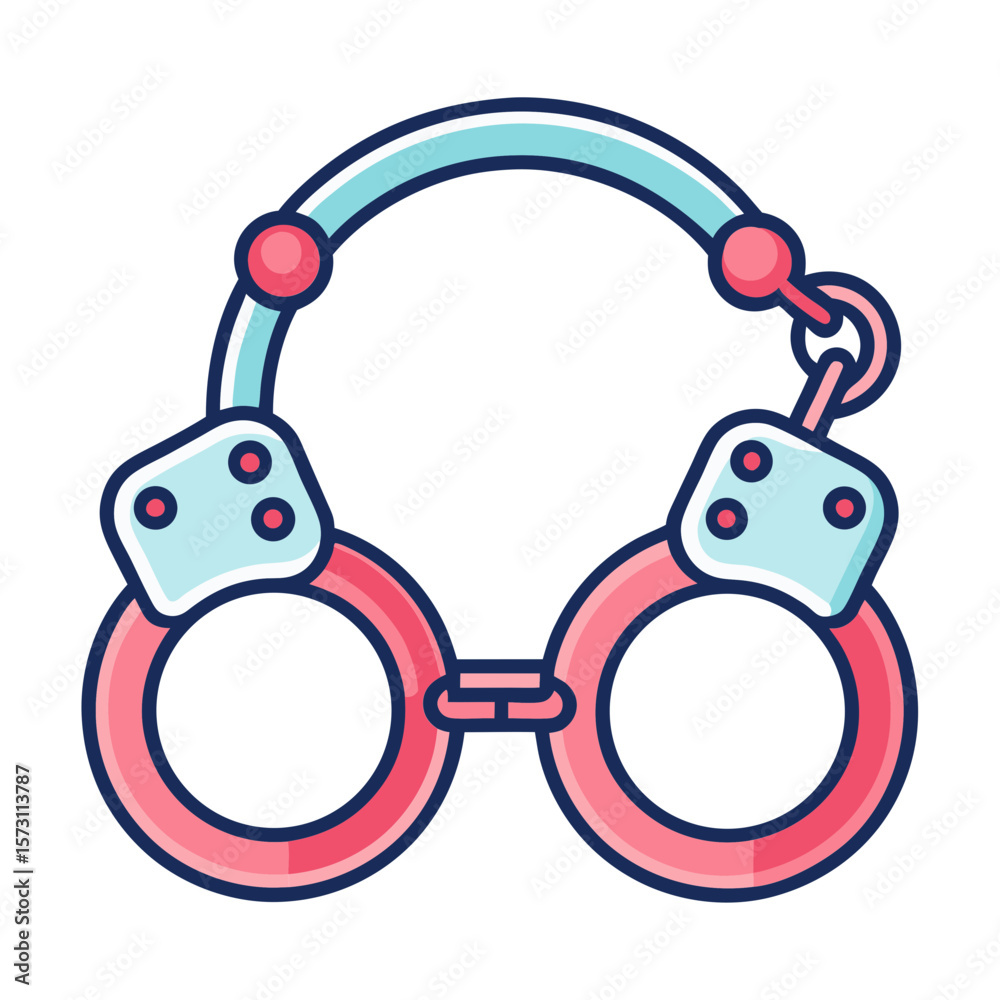 Obraz premium Stylized icon of pink and blue handcuffs on a white background