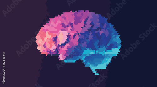 Geometric brain abstract pink blue vector