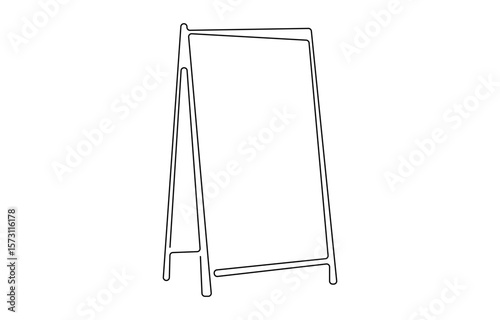 Sandwich board in continuous one line drawing. Single line illustration of advertising, Sandwich board in continuous one line drawing. Single line illustration of advertising easel stand.