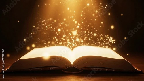 Magical Open Book With Glowing Light and Sparkles Fantasy Art