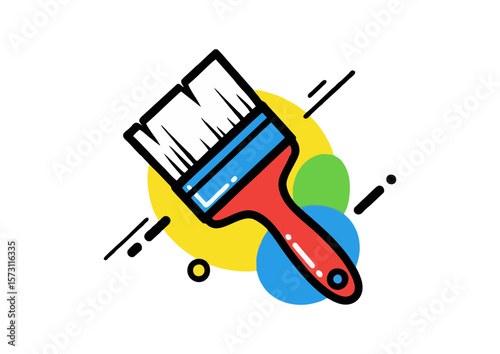Colorful cartoon paintbrush illustration with geometric shape