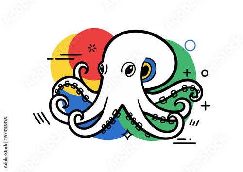 Colorful cartoon octopus illustration with geometric shapes