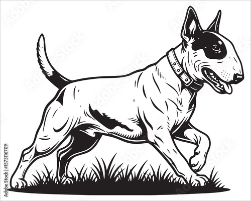 Bull Terrier Dog Running Silhouette Illustration