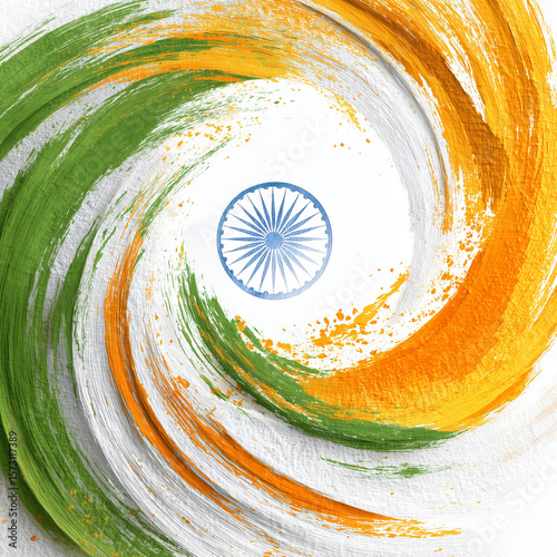 Indian Independence Day Poster with Tricolor Paint Strokes, Flying Ashoka Chakra, and Text Placeholder