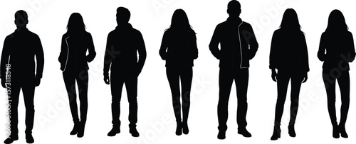 Group Silhouette Icons: Diverse People Standing Together for Teamwork Illustration.