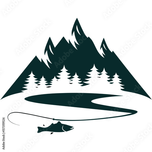 Christmas winter mountain landscape with snow-covered pine trees, a festive holiday vector illustration