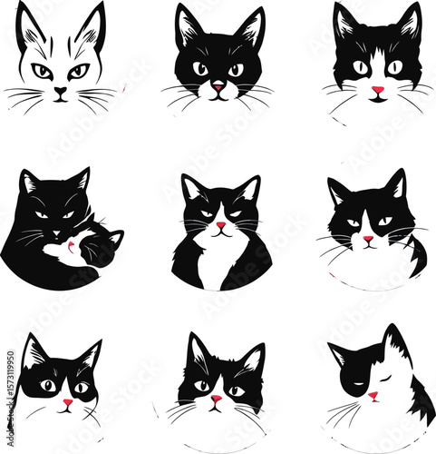 Cat Expressions  Companionship Icons  A Vector Set Showcasing Playful, Relaxed, Curious, and Affectionate Cats in Minimalist Silhouettes