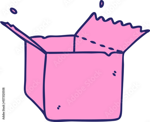 hand drawn quirky cartoon open box in bright neon color