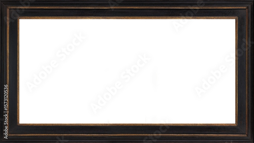 Picture Frame 4k TV Size Wood Black Gold Rustic Simple 16:9 Isolated