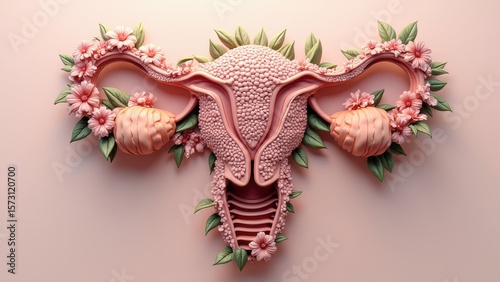 Wallpaper Mural Organ of the uterus with flowers, female nature. Woman reproductive health illustration. Torontodigital.ca
