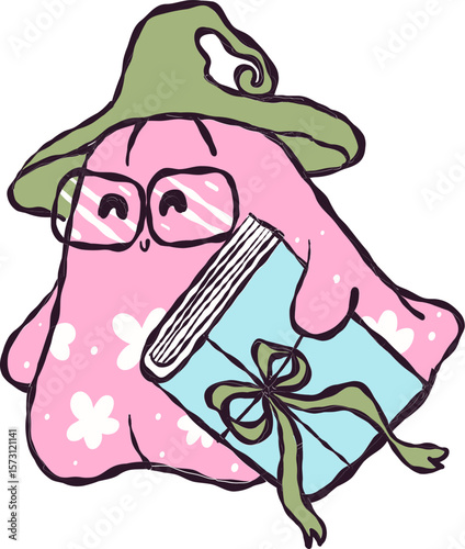 Cute little ghost with Bookish halloween vibe