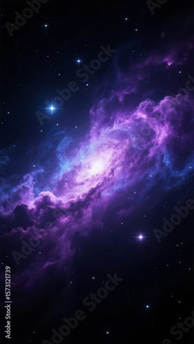 Ethereal Purple Nebula: Cosmic Cloudscape with Glimmering Stars in Deep Space