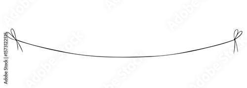 Vector illustration of thin string with tied bows. Hand drawn linear drawing for use in decorative compositions, gift wrapping accents, or minimalist design elements. Engraving painted by black inks.