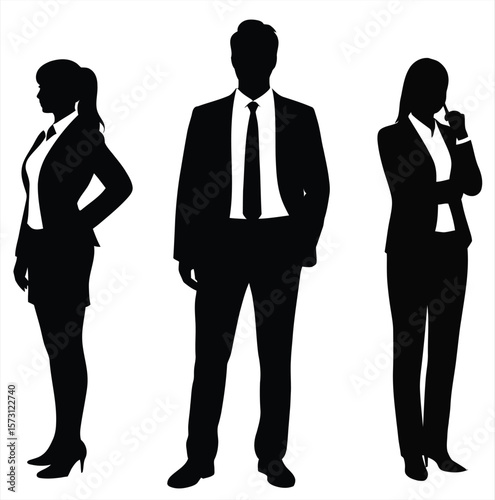 Business people silhouettes diverse professional men and women in suits