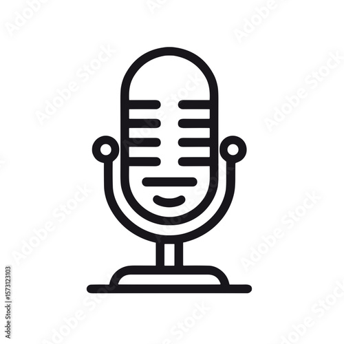 Minimalistic black and white line art microphone illustration  