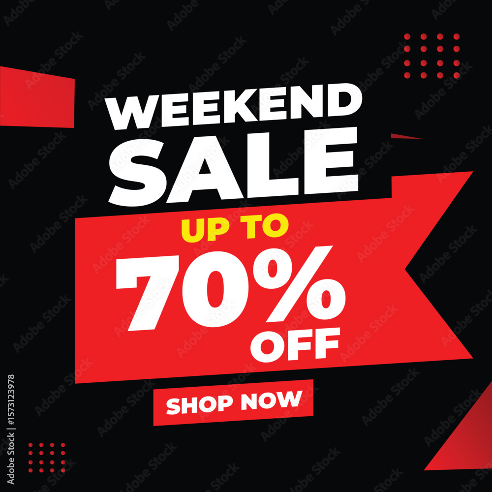 Obraz premium Weekend Sale Banner – Up to 70% OFF – Bold Editable Vector Promo for Ecommerce & Social Media