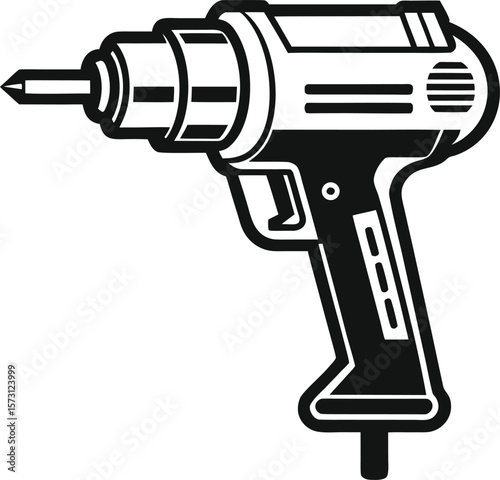 hammer drill angled view black line art vector on white