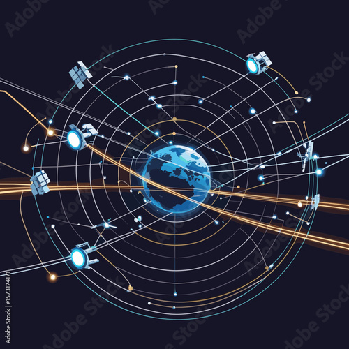 Global Satellite Network Orbiting Earth: Digital Connections and Data Streams