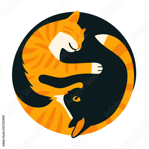 3D Shadow Box, 5 layers – yin yang cats design with orange and black layered paper art style, perfect for cutting machines and wall decor