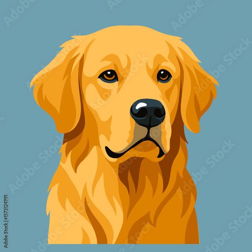 3D Shadow Box, 11 layers – golden retriever portrait in layered vector style, fluffy friendly dog with gentle expression and warm colors