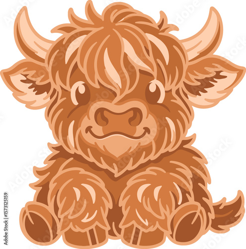 Highland Cow layered vector for cutting, cute cartoon baby bull, 6 color design