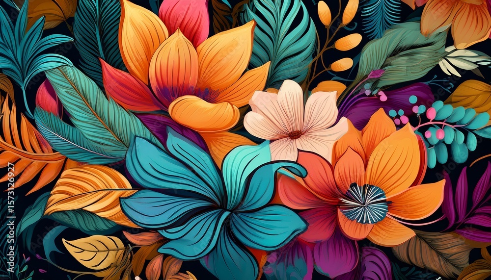Fototapeta premium vibrant floral and foliage patterns