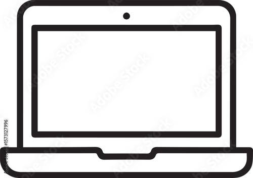 laptop computer with blank screen. notebook empty display mockup and template line art vector illustration 