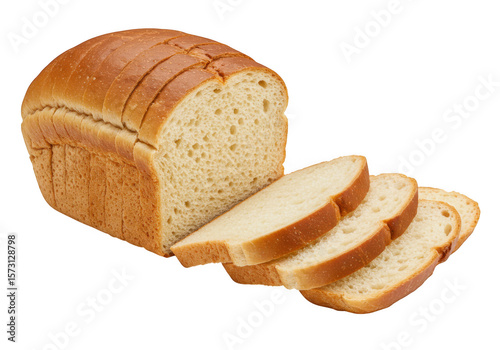 Freshly baked sliced white bread loaf isolated on transparent background