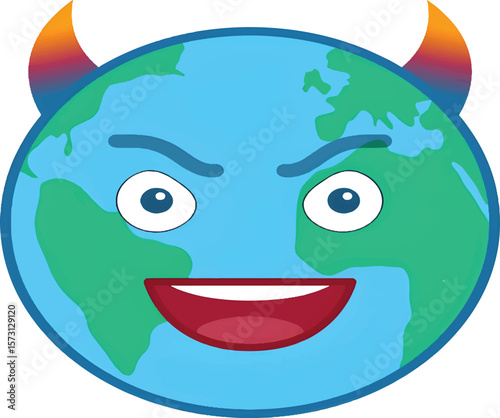 World Emoji Day Devil Globe Emoticon with Crazy Planet Emoji Face