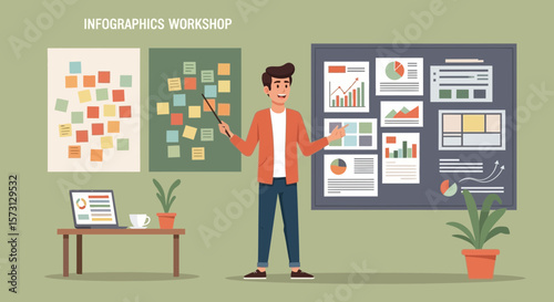 Instructor Teaching Infographics In A Workshop Showing Business Data Visualization