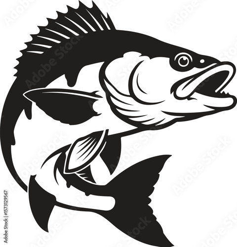 bass fish catching the fishing lure vector of largemouth bass fish and the big bass fish in Vector Black silhouette