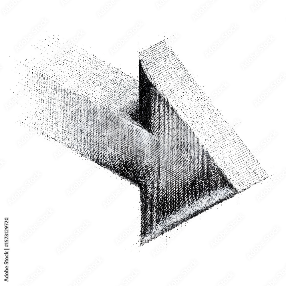 Obraz premium Hand-drawn 3D chevron arrow in isometric view pointing forward, transparent background.