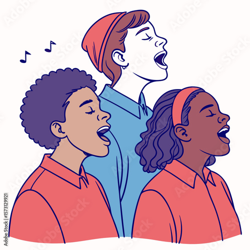 Diverse Group of Young Adults Singing in Harmony