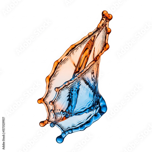 Orange blue water splash isolated on white background