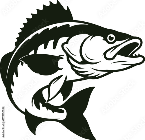 Largemouth Bass Catching Fishing Lure Vector Silhouette  Black Fish Illustration Design