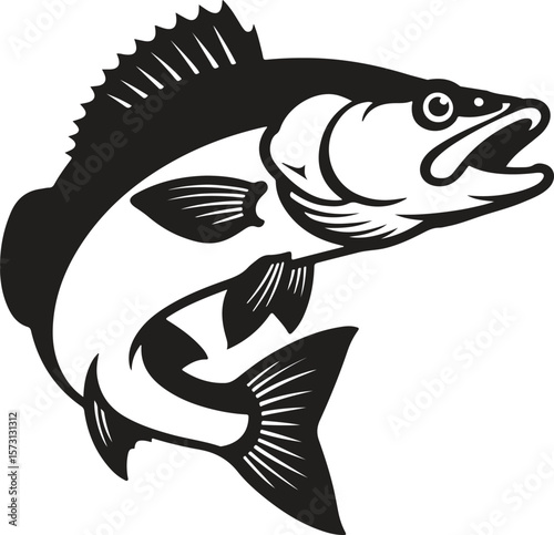 Largemouth Bass Catching Fishing Lure Vector Silhouette  Black Fish Illustration Design