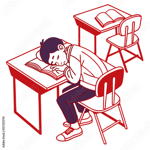 Tired Student Sleeping at Desk in Classroom